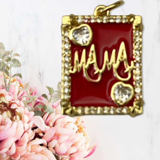 PENDANT MAMA RECTANGLE GP 18KT  RED ENAMEL 1 pc