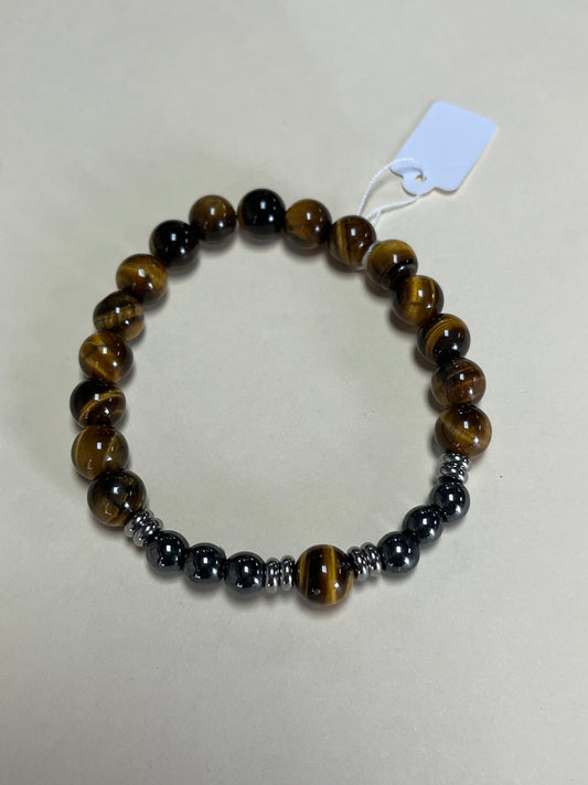 BRACELETS NETSTONE, TIGER EYE AND JASPER GP OR SILVER 1 PC