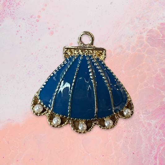 Pendant shell blue enamel with pearls gold plate 1 pc
