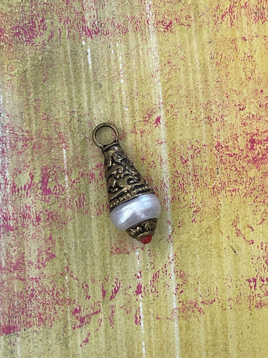 PENDANT DROP TIBETAN ANTIQUE GOLD WITH PEARL 1PC