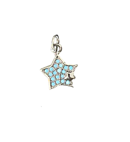 CHARM STAR GUNMETAL WITH BLUE ZIRCONIAS 12.5MM 1 PC