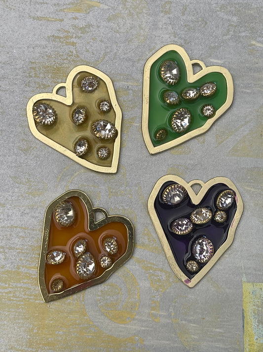 PENDANT HEART RESIN WITH RHINESTONES COLOR MIX 3 PC