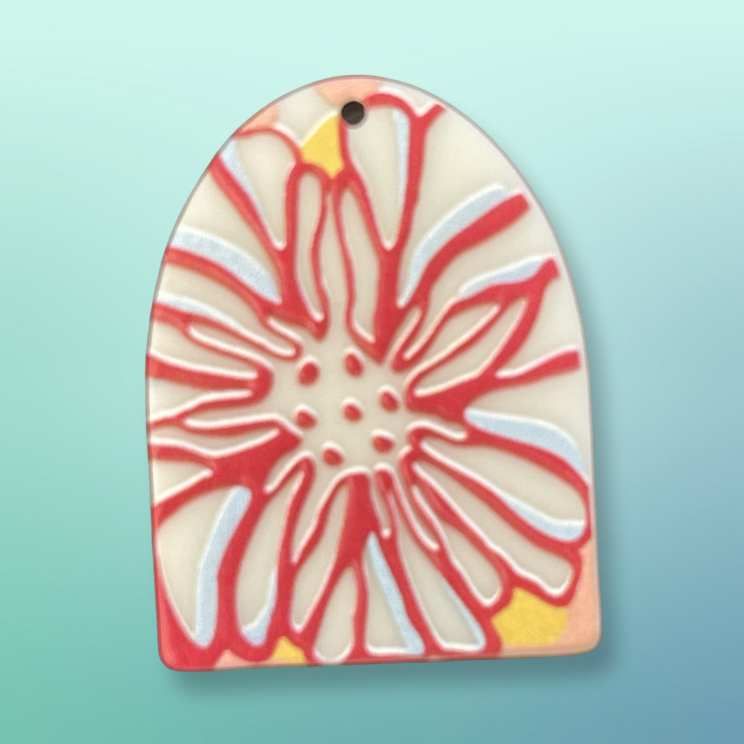 PENDANT ACRYLIC ARCH RED FLOWER 36MM 1 PC