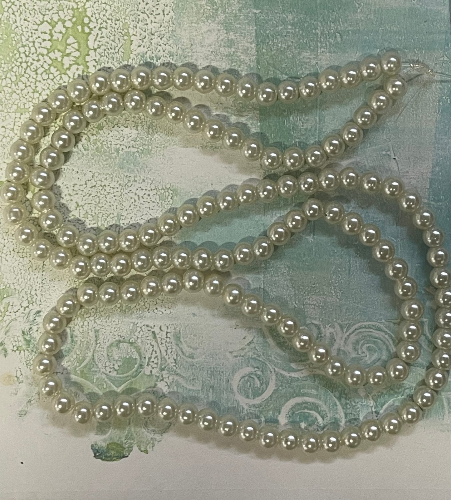 GLASS PEARL 6MM CREAMY WHITE ABOUT 140 PC  1 STRAND