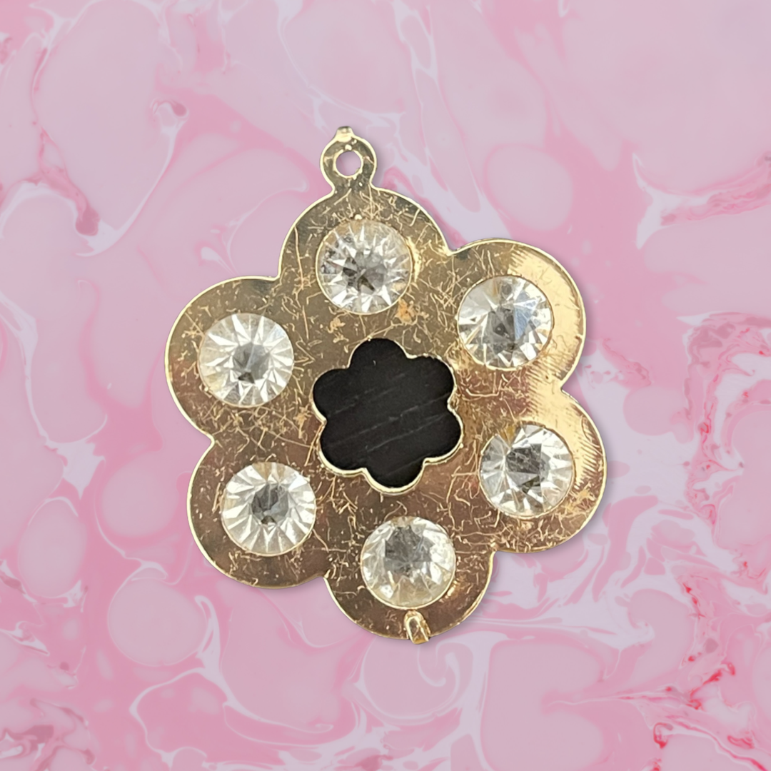 PENDANT FLOWER GOLD PLATE RHINESTONES 37MM 1 PC