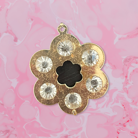 PENDANT FLOWER GOLD PLATE RHINESTONES 37MM 1 PC