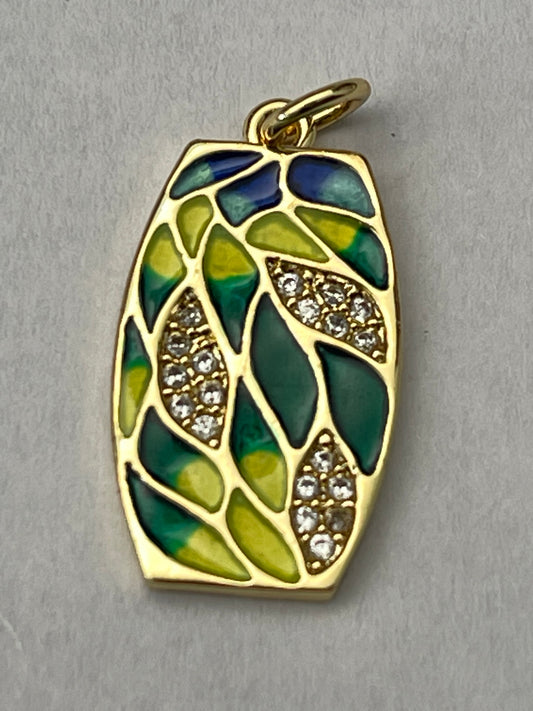 PENDANT GREEN ENAMEL ABSTRACTO MODERNO CZ GP 18KT 1 PC