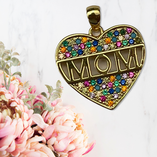 PENDANT MOM HEART PAVE DOBLE ENCHAPE  1 PC