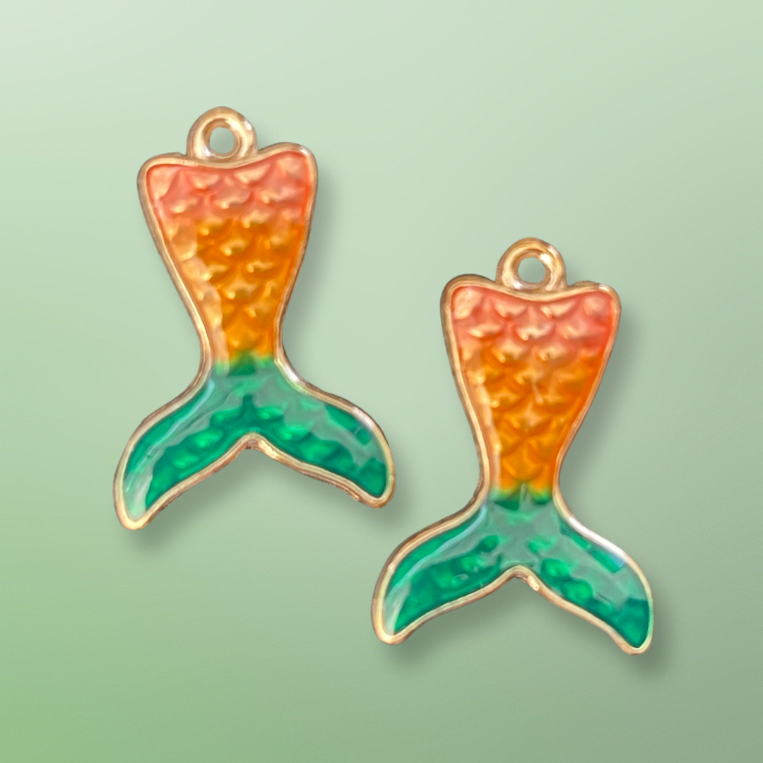 CHARM MERMAID TAIL GOLD PLATE 24 MM ENAMEL 2 PC