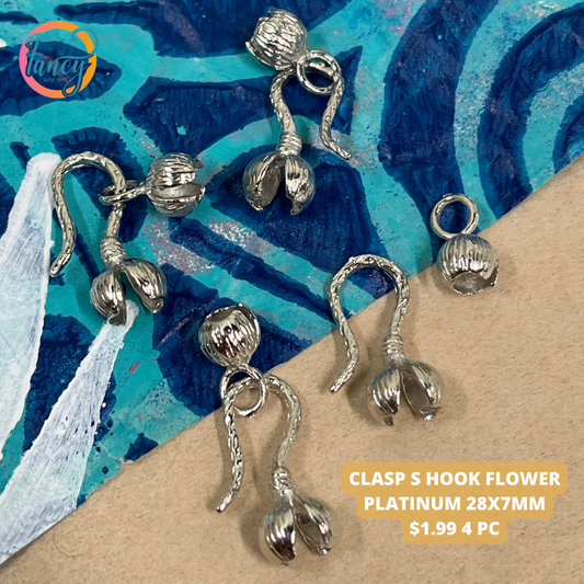 CLASP HOOK FLOWER PLATINUM 28X7MM  4 sets