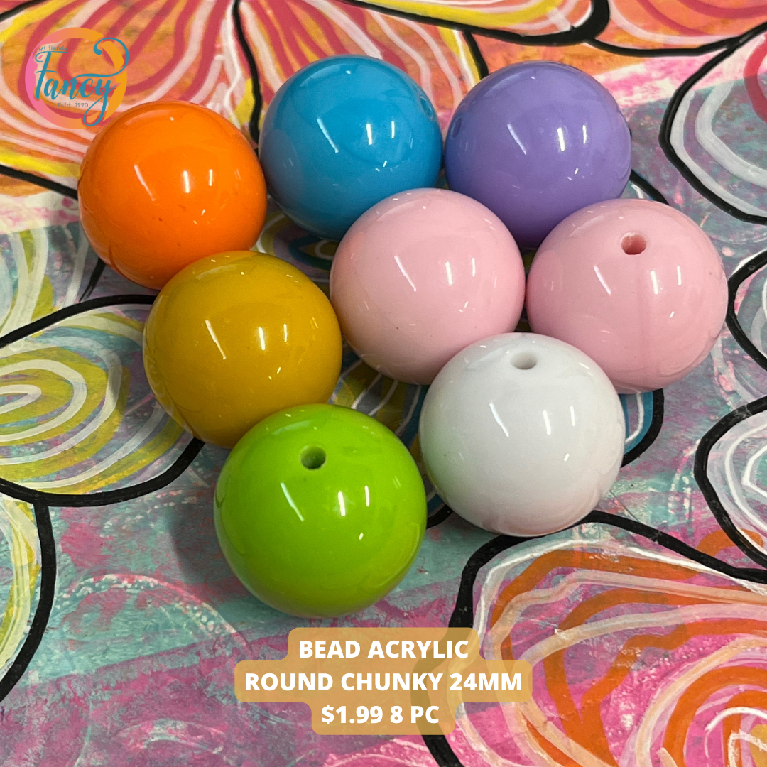 BEAD ACRYLIC ROUND CHUNKY 24MM 8 PC