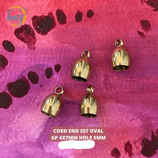 CORD END WITH LOOP STAINLESS STEEL OVAL GOLD PLATED  4X7MM HOLE 5MM 4 PCS