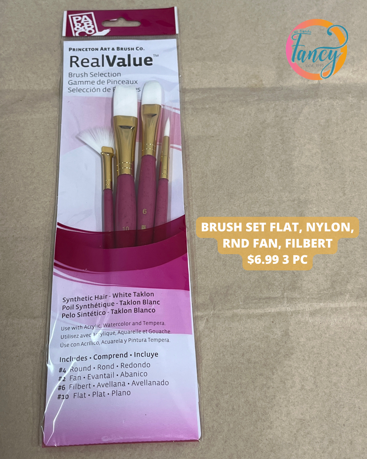 BRUSH SET FLAT, NYLON, RND FAN, FILBERT 3 PC