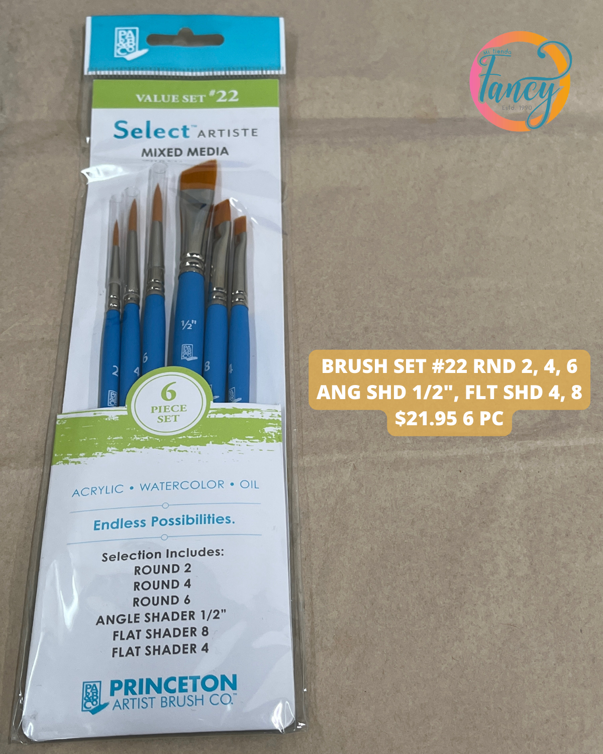 BRUSH SET #22 RND 2 4, 6, ANG SHD 1/2", FLT SHD 4, 8 6 PC