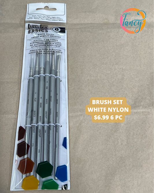 BRUSH SET  WHITE NYLON  6 PC