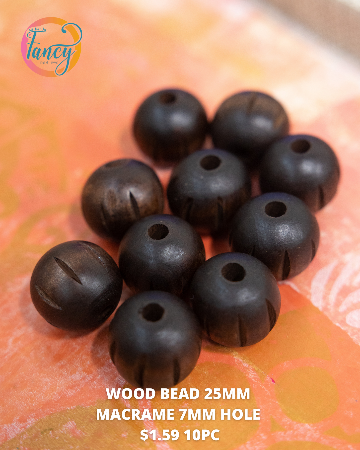 WOOD BEAD 25MM 10PC