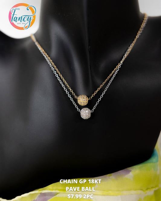 CHAIN GP 18KT PAVE BALL 2PC