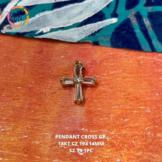 PENDANT CROSS GP 18KT CZ 19X14MM