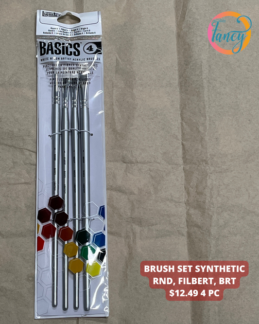 BRUSH SET SYNTHETIC RND, FILBERT, BRT 4 PC