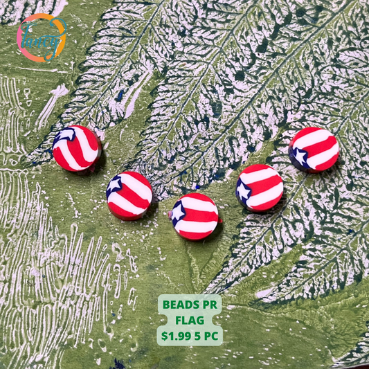 WOOD BEADS PUERTO RICO  FLAG 5 PC