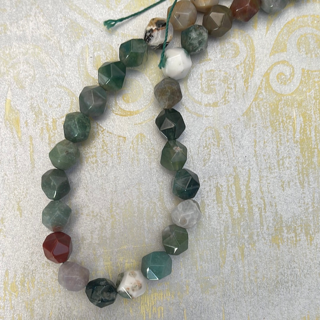 AGATE 10MM FACETED STARCUT MOSS COLOR 1 STRAND