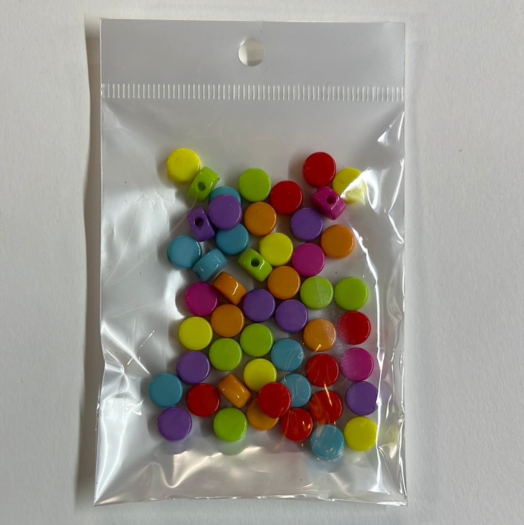 ACRYLIC BEAD FLAT 8MM MULTI  50 PC