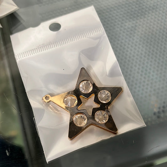 PENDANT STAR GOLD PLATE RHINESTONES 40MM