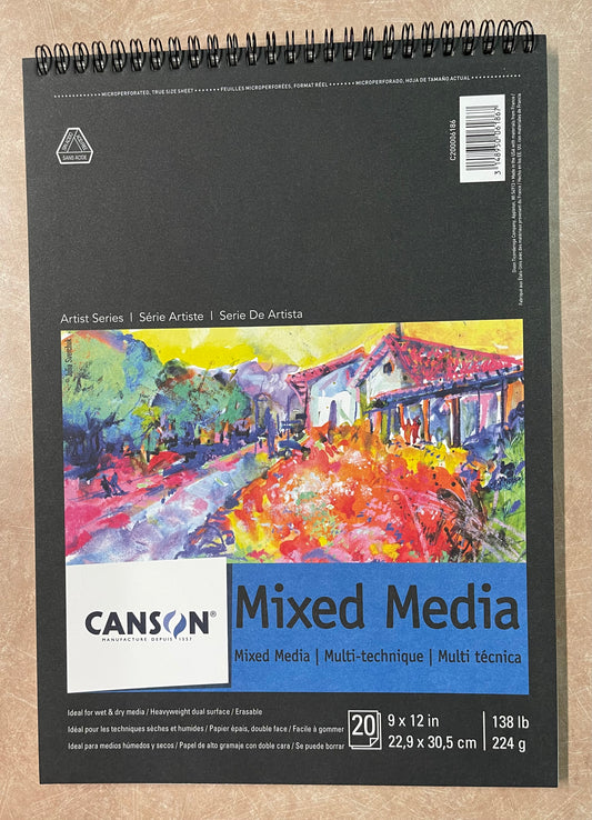 MIX MEDIA PAPER PAD9X12  138 LB 20 SHEETS  CANSON ARTIST SERIES