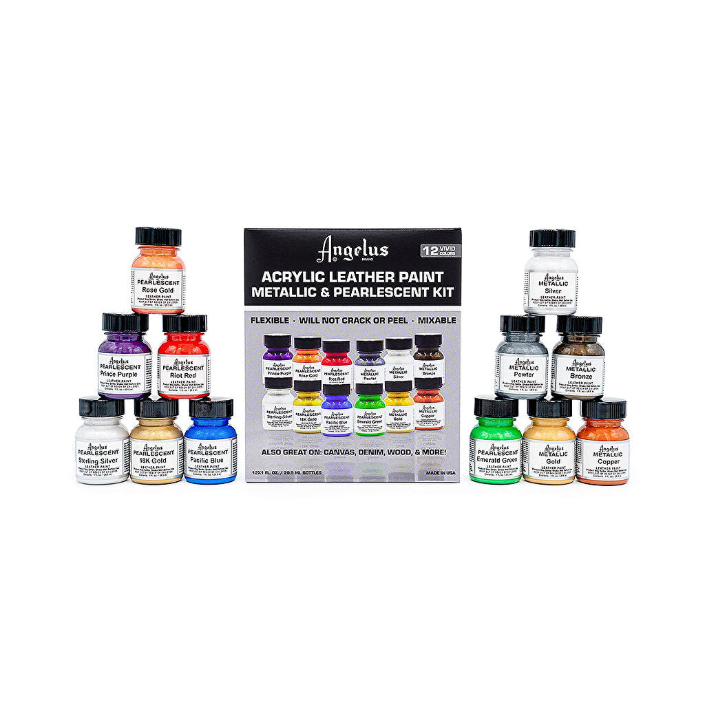 ANGELUS ACRYLIC LEATHER PAINT METALLIC & PEARLESCENT KIT