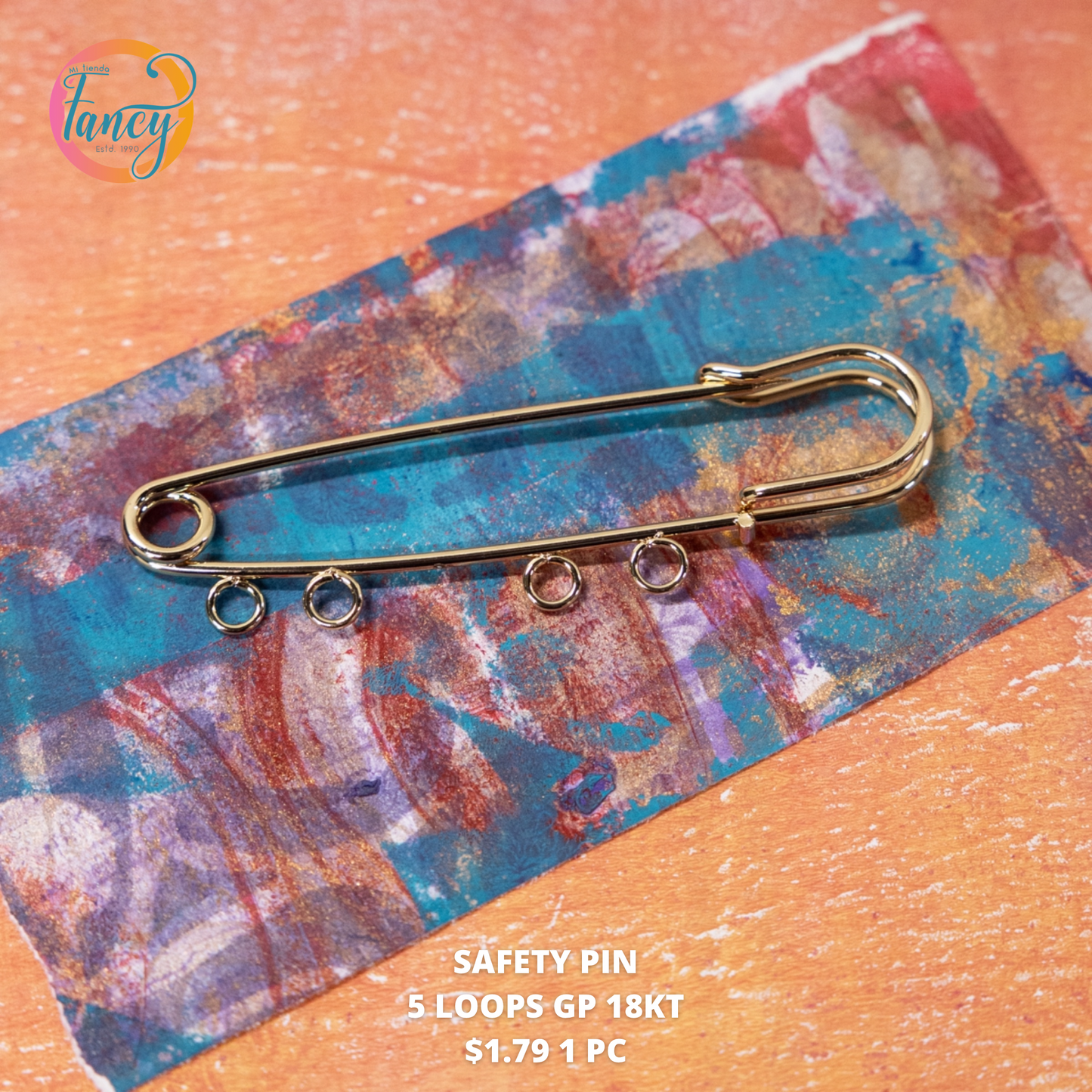 SAFETY PIN 5 LOOPS GP 18kt