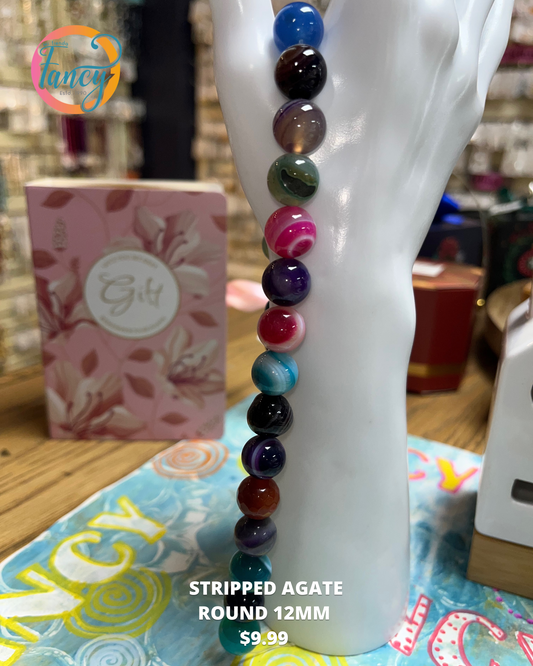 STRIPED AGATE  ROUND 12MM  1 STRAND