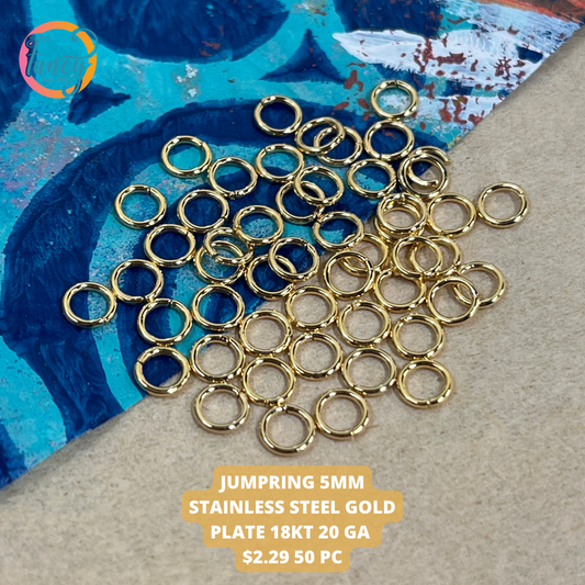 JUMPRING 5MM STAINLESS STEEL GOLD PLATE 18KT 20 GA 50PC