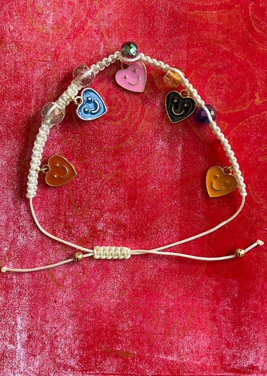 BRACELET MACRAME WHITE CORD  WITH SMILING HEARTS