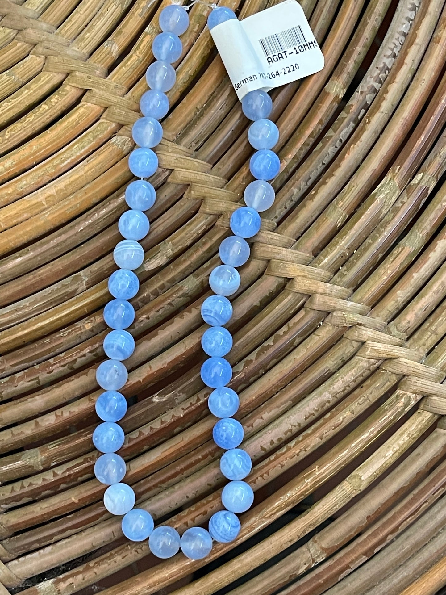 AGATE 10MM BLUE GRAY 1 STRAND