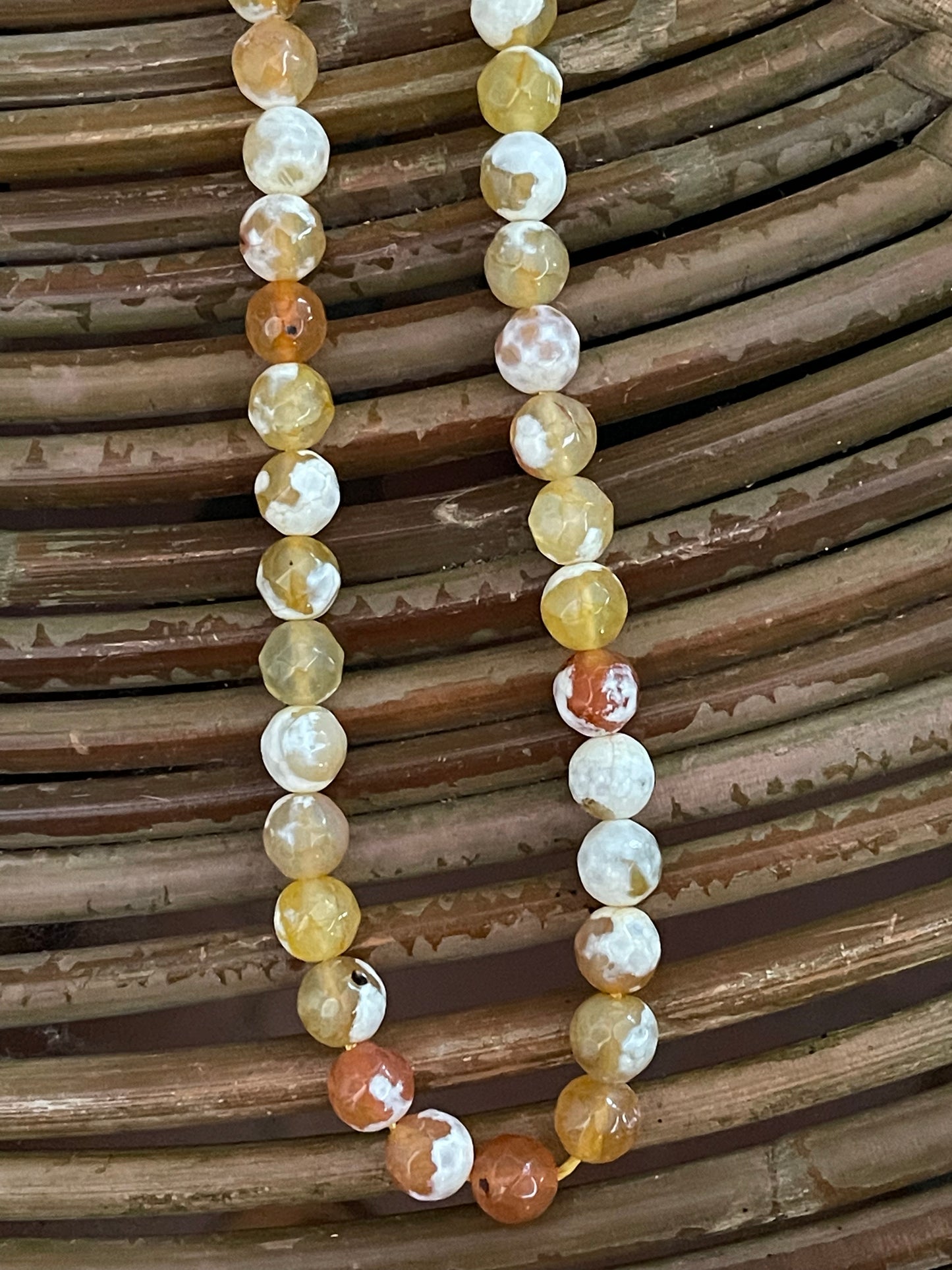 FIRE AGATE 8MM FACETED YELLOW WHITE ORANGE 1 STRAND