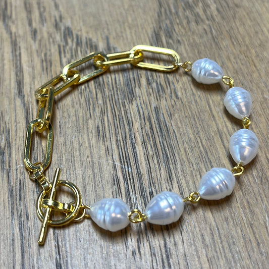 BRACELET PEARLS GP & PAPER CLIP CHAIN