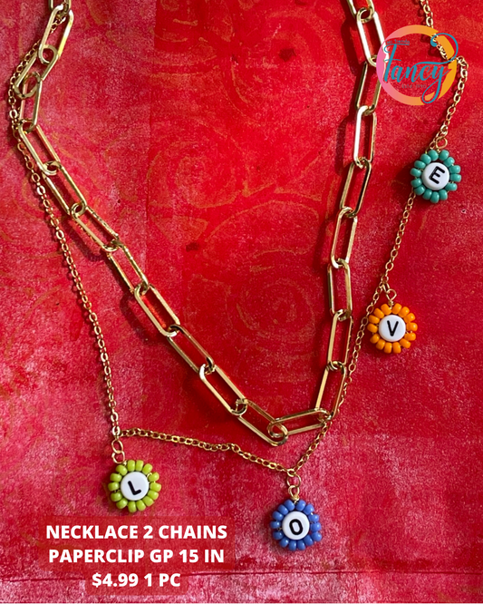 NECKLACE 2 CHAINS PAPERCLIP GP 15 IN