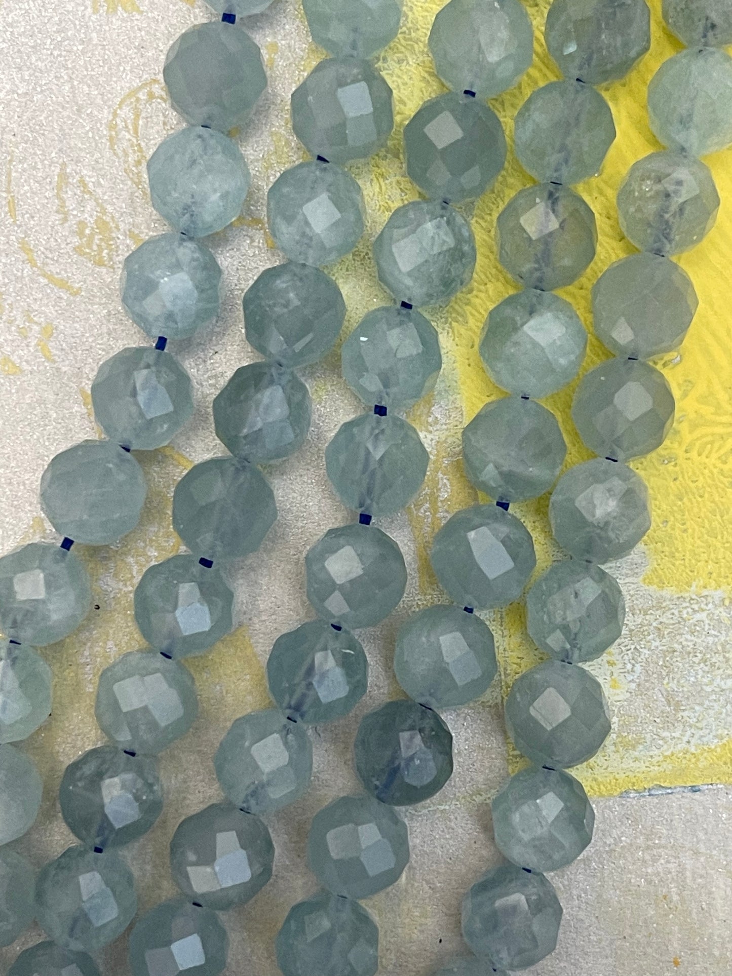 AQUAMARINE 8MM ROUND FACETED 1 STRAND