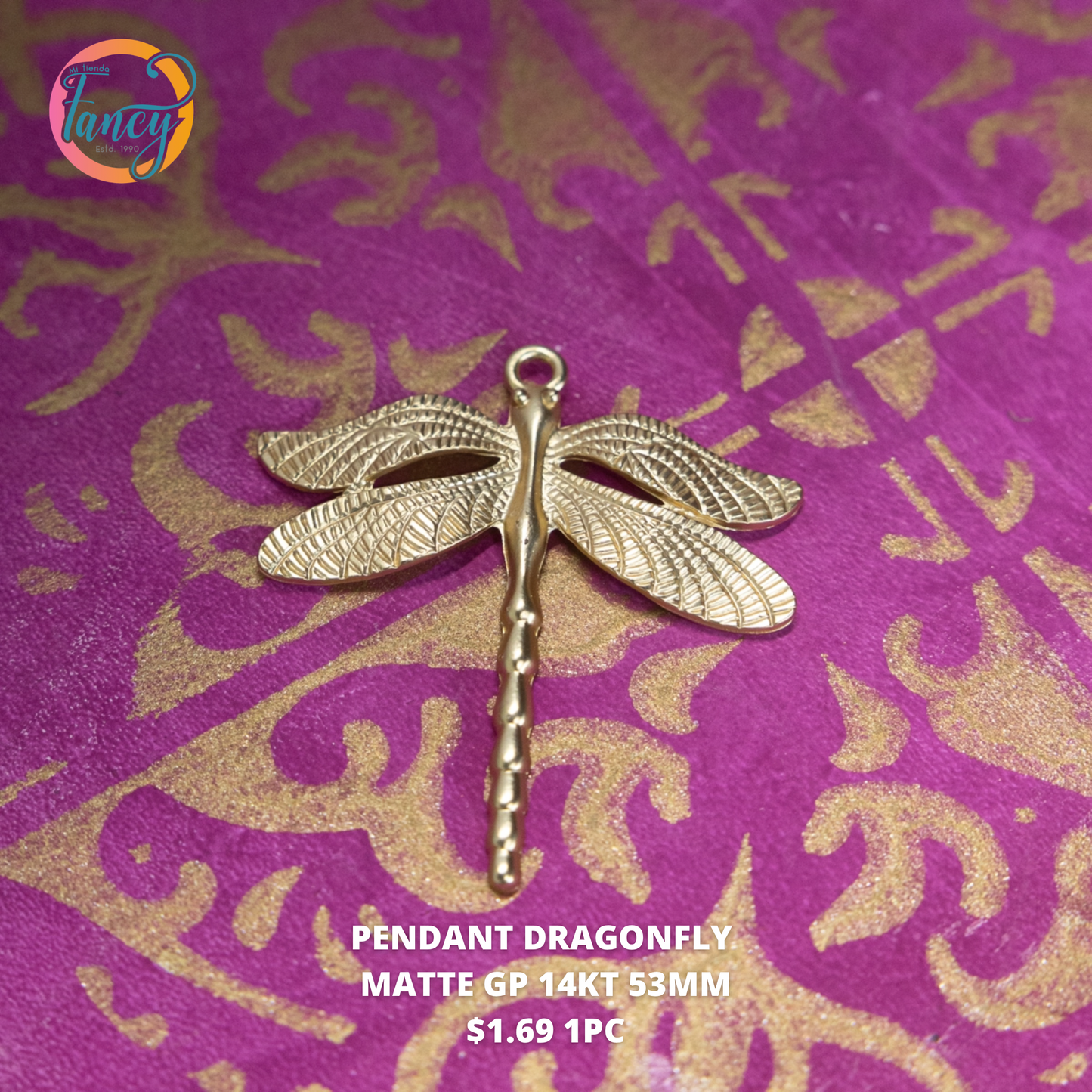 PENDANT DRAGONFLY GOLD MATTE 53 MM GP 1PC