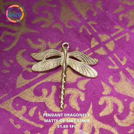 PENDANT DRAGONFLY GOLD MATTE 53 MM GP 1PC