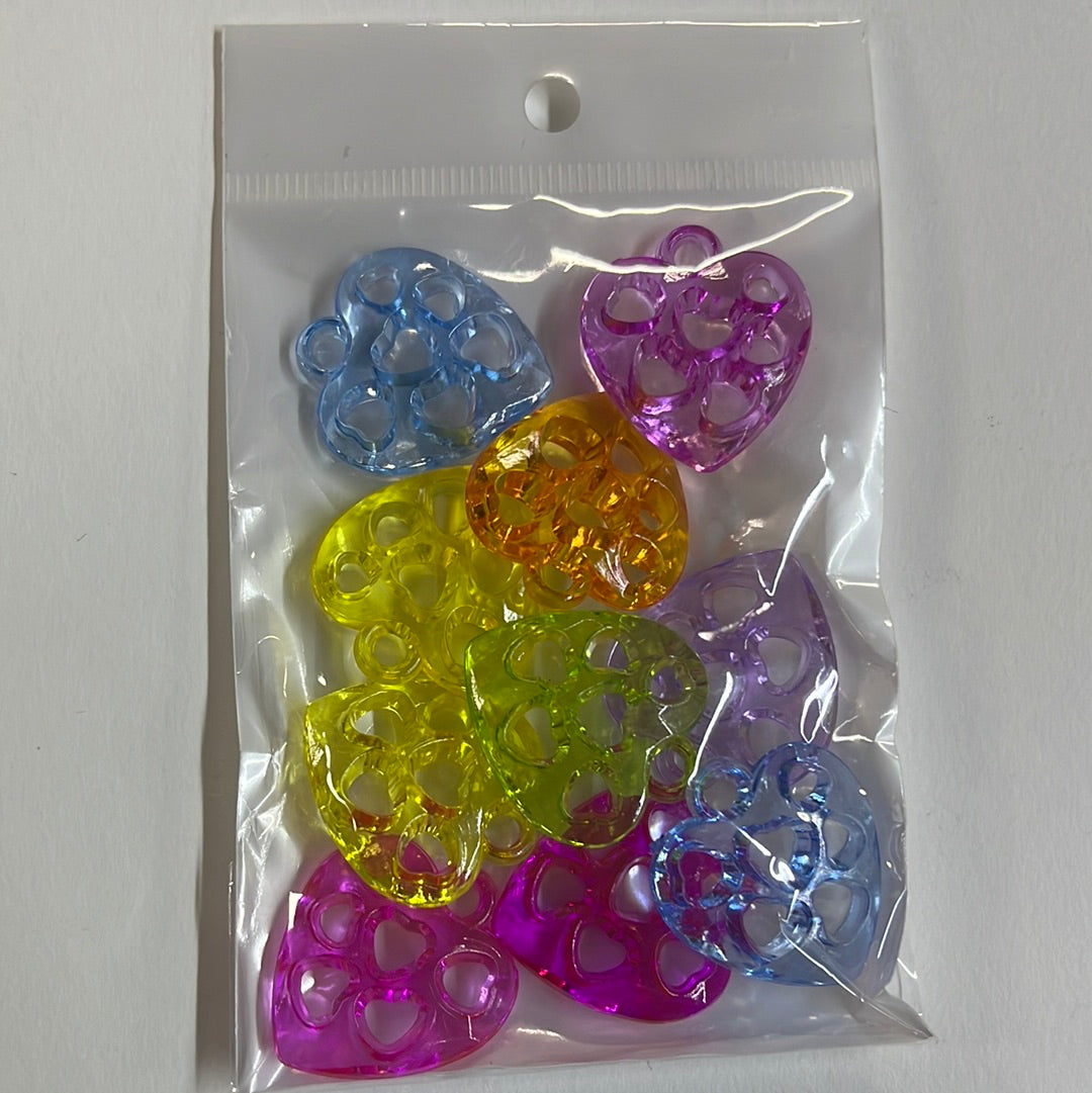 PENDANT ACRYLIC HEART MIX 38MM  10 PC