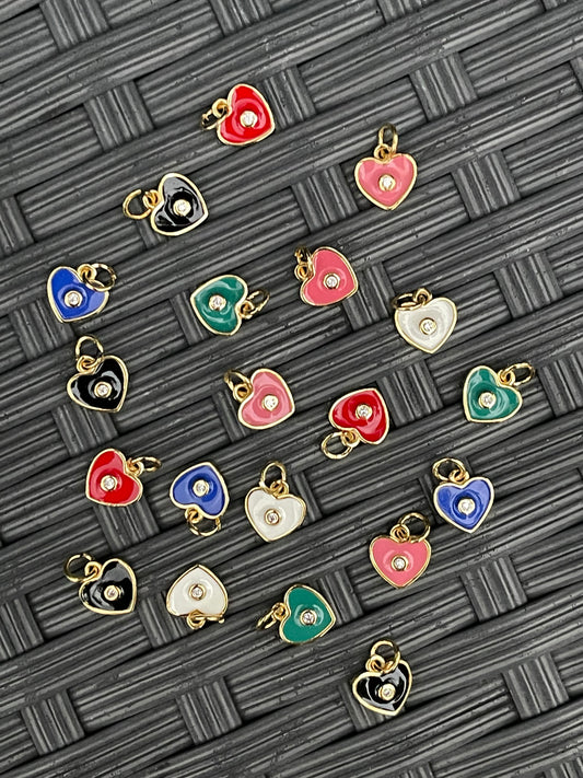 CHARM HEART ENAMEL GOLD PLATE 10MM 1 PC