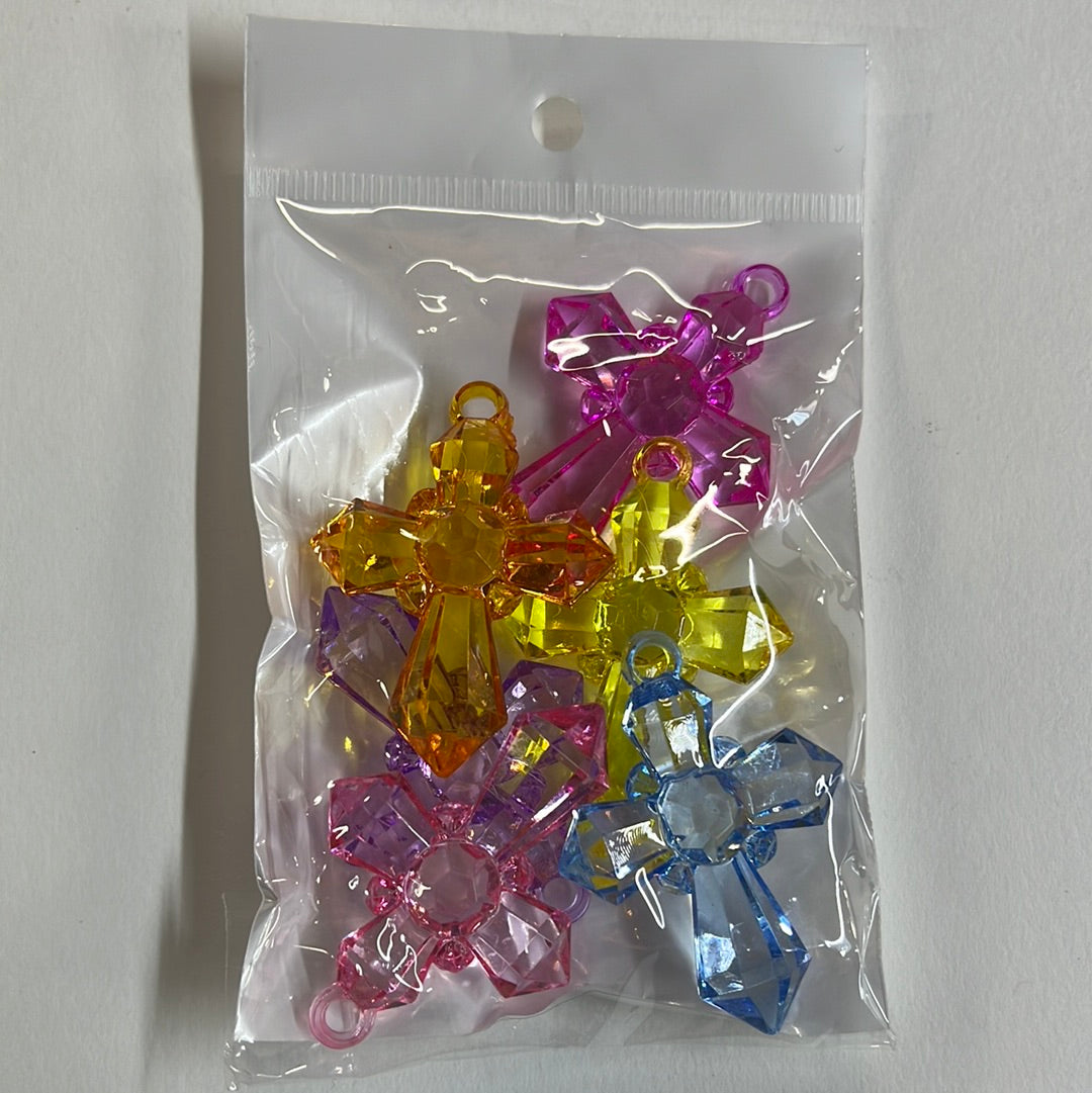 PENDANT ACRYLIC CROSS MIX 45MM  6 PC