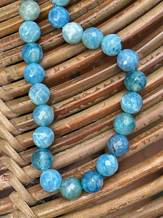 FIRE CRACKLE AGATE 10MM ROUND AQUA  BLUE 1 STRAND