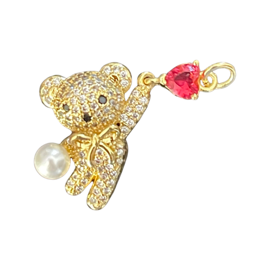 PENDANT BEAR CZ PAVE RED HEART GP18KT. 1 pc