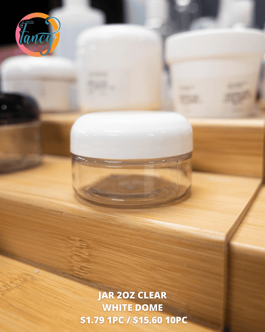 JAR 2OZ LOW CLEAR WHITE OR BLACK DOME CAP