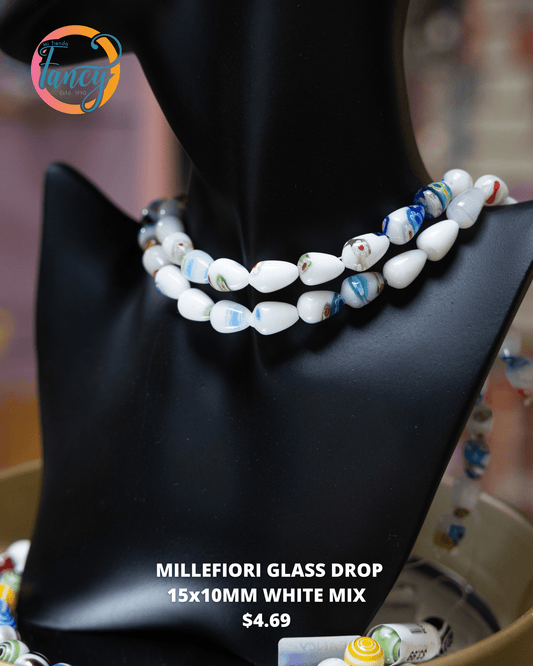 Millefiori Glass Drop 15x10mm White Mix
